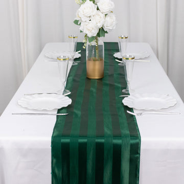 12"x108" Hunter Emerald Green Satin Stripe Table Runner, Elegant Tablecloth Runner