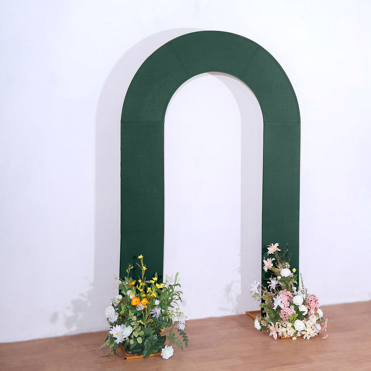 8ft Hunter Emerald Green Spandex Fitted Open Arch Backdrop Cover, Double-Sided U-Shaped Wedding Arch