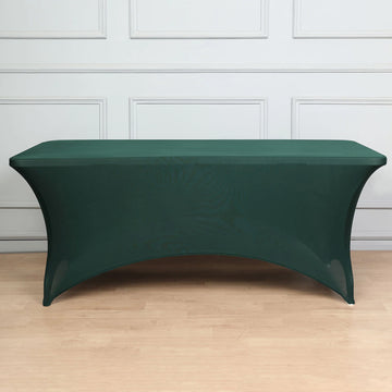 Add Elegance to Your Event with the Hunter Emerald Green Spandex Stretch Fitted Rectangular Tablecloth 8ft
