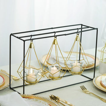 Elegant Gold Hanging Geometric Tealight Candle Holders