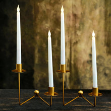 2 Pack of 7 Inch Metal Candelabra Taper Candle Holder with 2 Arms and Geometric V Shape Base Design in Gold