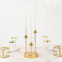 10inch Tall Vintage Gold Metal 3-Arm Taper Candle Holder Centerpiece