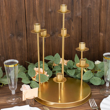 Add a Touch of Glamour with the Gold 7-Arm Metal Cluster Taper Candle Holder Centerpiece