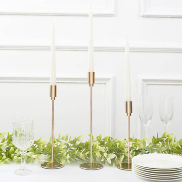 Elegant Gold Metal Taper Candle Stands for Stunning Event Decor