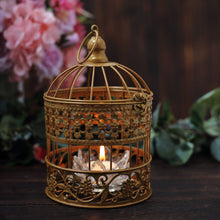 Set of 2 | Metallic Gold Wrought Iron Bird Cage Card Holders - 9inch / 13inch