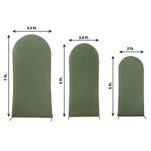 Three different sizes of Fitted Spandex Arch Covers in Matte Olive Green