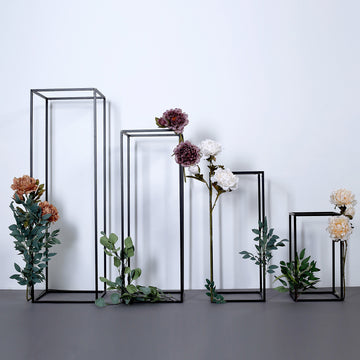 Elegant Matte Black Metal Frame Flower Stand Set