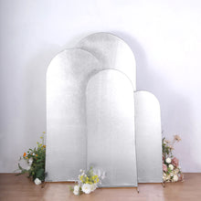 Set of 4 Silver Spandex Chiara Backdrop Stand Covers With Metallic Finish