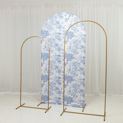 Floral backdrop with two gold arch stands for photo displays