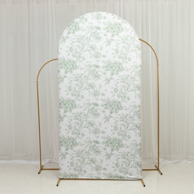 Floral patterned backdrop on a gold stand for photography.