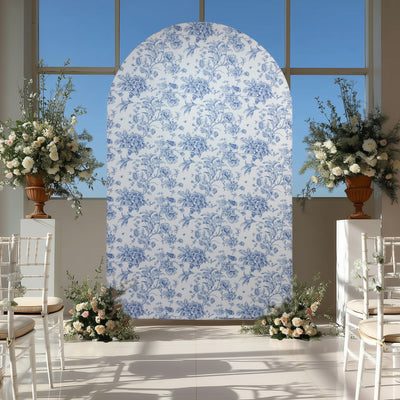 Floral-patterned backdrop for wedding or event decor with elegant floral arrangements.