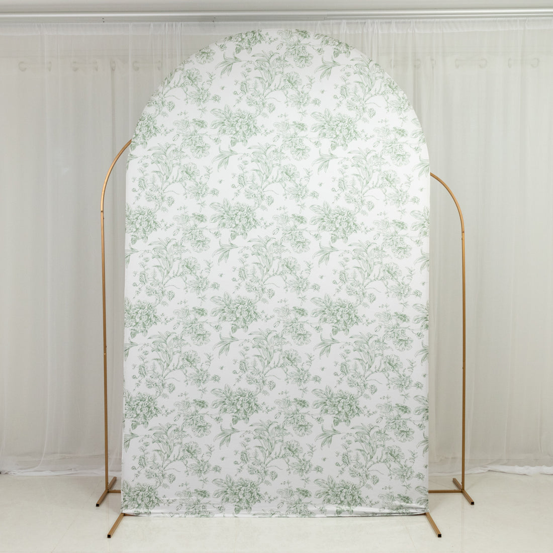 Floral-patterned backdrop with an arch frame for photography or events.