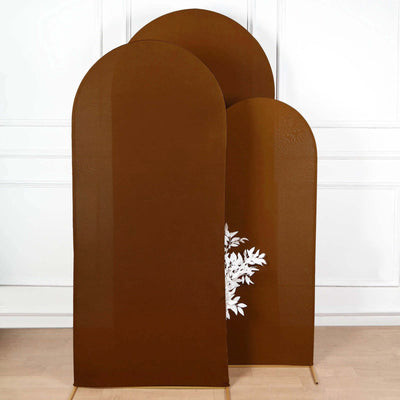 Three brown decorative screens with a white leaf design on a plain background.