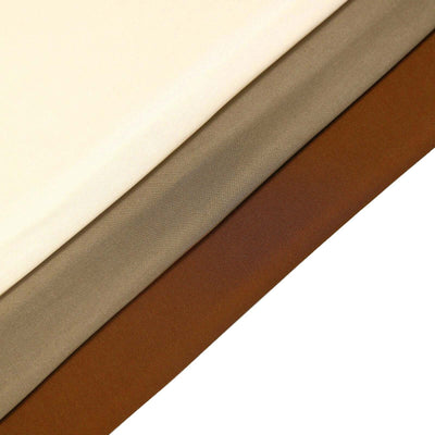 Assorted fabric swatches in beige, taupe, and brown colors.