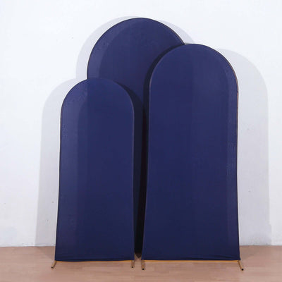 Three navy blue arch-shaped screens in varying sizes against a plain background.