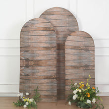 Set of 3 | Brown Rustic Wood Plank Pattern Spandex Fitted Wedding Arch Covers For Round Top Chiara