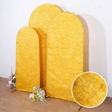 Set of 3 Gold Metallic Fringe Chiara Backdrop Stand Covers With Tinsel Shag