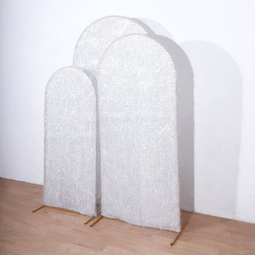 Enhance Your Wedding Decor with Silver Metallic Fringe Chiara Backdrop Stand Covers