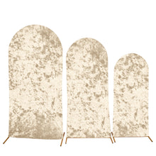 Set of 3 Champagne Crushed Velvet Chiara Wedding Arch Covers For Round Top Backdrop Stands#whtbkgd