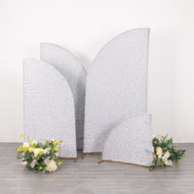 Set of 4 Silver Chiara Backdrop Stand Covers Shimmer Tinsel Finish, Fitted Covers For Half Moon