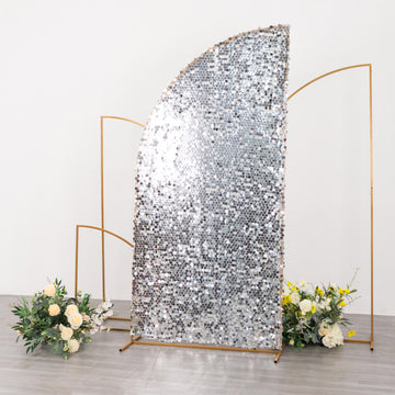 Make Your Wedding a True Masterpiece with the Silver Double Sided Big Payette Sequin Chiara Backdrop Stand Cover