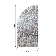 Silver sequined wall with measurements 6 ft and 3 ft, arch covers and fitted backdrop covers