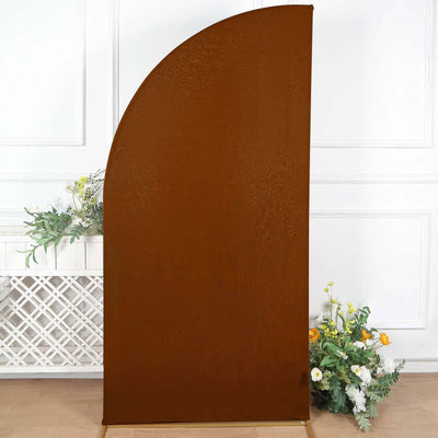 Brown curved partition screen with gold base and floral accents.