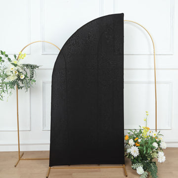 Elevate Your Wedding Decor with the Matte Black Fitted Spandex Half Moon Wedding Arch Cover