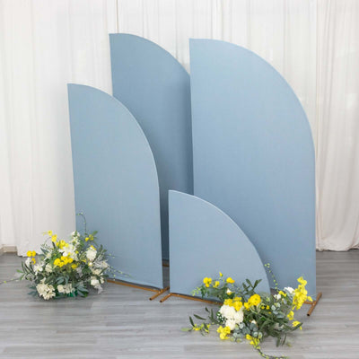 Blue curved display boards with yellow floral arrangements
