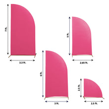 Four different sizes of Spandex Matte Fuchsia Half Moon Backdrop Stand Covers