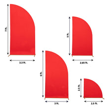 Four different sizes of red Spandex Half Moon Backdrop Stand Covers