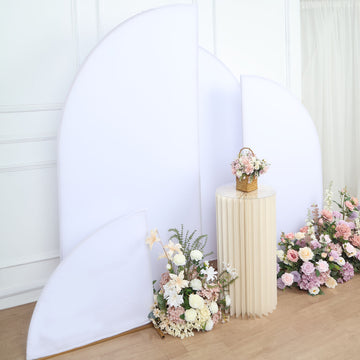 Create Lasting Memories with the Set of 4 Matte White Fitted Spandex Half Moon Wedding Arch Covers