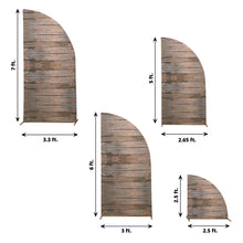 Brown Spandex Arch Covers Fitted Backdrop Covers on Rustic Wood Plank Print Wall