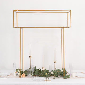 Elevate Your Event Decor with the Gold Heavy Duty Metal Rectangular Centerpiece Stand