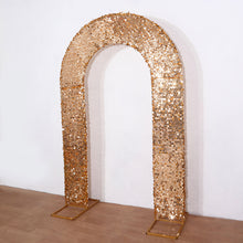 8ft Gold Big Payette Sequin Open Arch Backdrop Cover, Double-Sided U-Shaped Fitted Wedding Arch