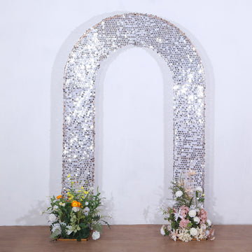 Silver Double-Sided Big Payette Sequin Open Arch Backdrop Cover
