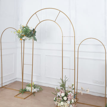 Captivating Gold Metal Round Top Double Arch Wedding Backdrop Stand