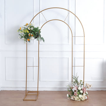 Elegant Gold Metal Round Top Double Arch Wedding Backdrop Stand
