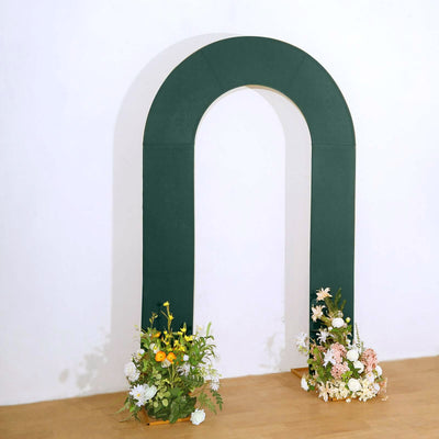 Green arch with floral arrangements on each side, perfect for events and photo backdrops.