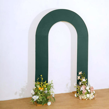 Hunter Emerald Green Spandex Fitted Open Arch Backdrop Cover, Double-Sided U-Shaped Wedding Arch Slipcover 8ft