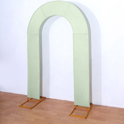 Green fabric arch with gold metal base for events and decorations