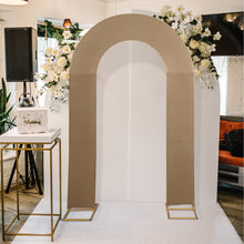 8ft Taupe Spandex Fitted Open Arch Backdrop Cover, Double-Sided U-Shaped Wedding Arch Slipcover