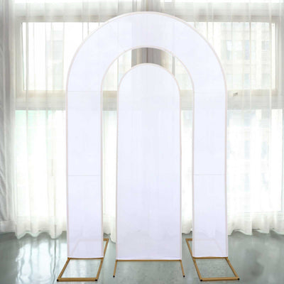 White geometric arch backdrop for events and photo shoots.