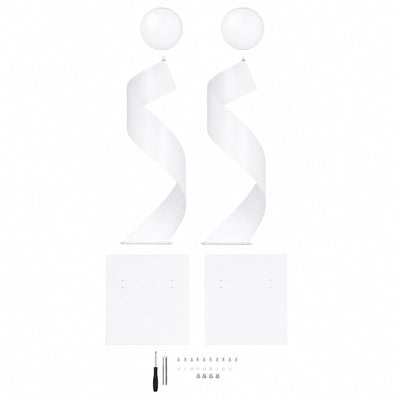 White spiral wall light set with mounting hardware and tools on a white background
