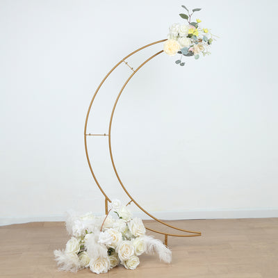 Gold crescent flower arch with white roses and greenery