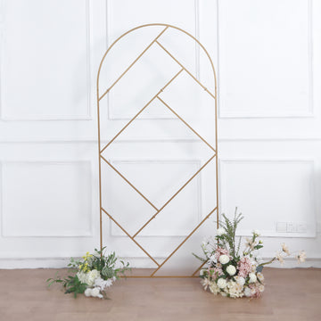 Elegant Gold Metal Round Top Geometric Wedding Backdrop Floor Stand