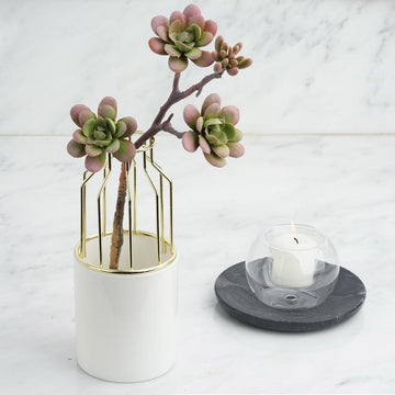 Elevate Your Décor with the Gold Wrought Iron White Ceramic Vase