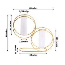 2 Pack 10inch Gold Metal Geometric Test Tube Flower Vase, Nordic Style Double Ring Glass Floating