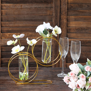 Add a Touch of Elegance with the Gold Metal Geometric Test Tube Flower Vase