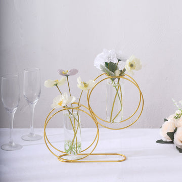 Elevate Your Decor with the Gold Metal Geometric Test Tube Flower Vase